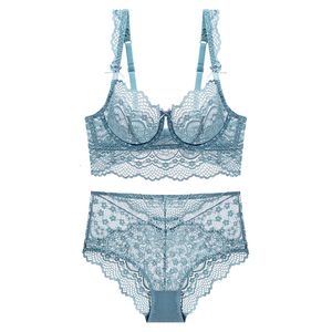 Reggiseni Set New Sexy Hollow Out Lace Reggiseno trasparente ultra sottile con pietre Mutandine a vita alta Set Intimo Donna Lingerie B C D Cup 230505