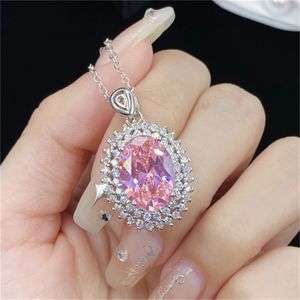 Big Oval AAAAA Pink Zircon Chocker Necklace 925 Sterling Silver Wedding Pendants Necklace For Women Bridal Party Jewelry Gift