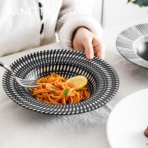 Plates FANCITY Western Straw Hat Plate Pasta Deep Steak High-end Nordic Style White Exquisite Ceramic Breakfast Soup
