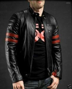 Мужские куртки Black Slim Fit Motorcycle Biker Jacket Мужская подлинная кожа с яркости