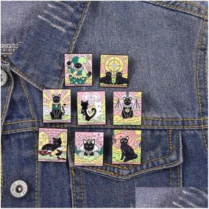 Pins Broschen Katzen Tarot Emaille Pins Benutzerdefinierte Liebhaber Narren Gerechtigkeit Revers Abzeichen Punk Gothic Tier Karten Schmuck Geschenk für Freunde Dro Dhkp2