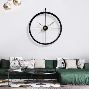 Väggklockor spansk klocka rund järnkonststumma timepiece modern minimalistisk enstaka pekare hängande klocka vardagsrum heminredning