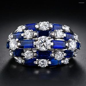 Wedding Rings 2023 Arrival Luxury Blue White Color Engagement Ring For Women Anniversary Gift Jewelry Wholesale R7723