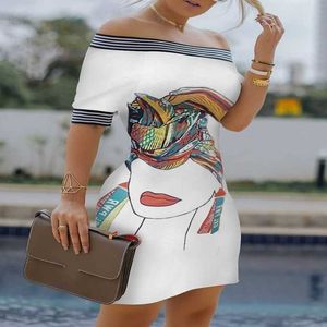Designerklänningar Trending Casual Dress Sexig One Shoulder Digital Printed Slim Pencil kjol plus storlek 3XL Womens kläder