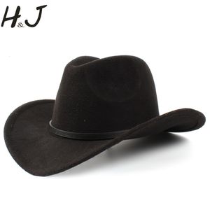 Breda brim hattar hink 2big size ull kvinnor mens western cowboy hatt för gentleman lady jazz cowgirl med läder cloche kyrka sombrero caps 230504