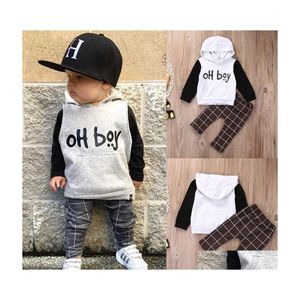 Giyim Setleri 2 PCS Toddler Çocuk Bebek Giysileri Seti Oh Boy Hoodies Üstler Günlük Ekose Erkek Kıyafetler C0924 DOLDUR TESLİM DENETİM DHFQA