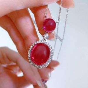 Catene in argento 925 con corindone rosso a forma di uovo Collana ovale 14 16 Ciondolo Prodotto premium dal vivo