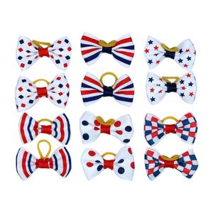 Accessories 100PCS Pet Dog Hair Bows 4th of July Red White Blue Dog Grooming Bows Pet Hair Accessory Pet Bows Supplies