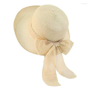 Wide Brim Hats Xingqing Women Sun Hat Bohemian Cap With Bow Foldable Anti-UV Beach Holiday Fairy Grunge Straw Accessories