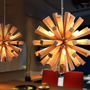 Pendant Lamps DIY LED Chandelier Art Creative Personality Nordic Living Room Cafe Book Shop Simple Dandelion Wooden Lamp