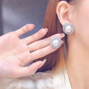 Stud Earrings Handmade Pearl Diamond Earring Real 925 Sterling Silver Engagement Wedding For Women Party Jewelry Gift