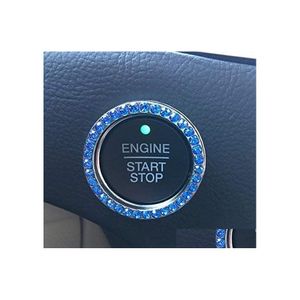 Car Key Crystal Rhinestone Bling Ring Emblem Sticker Accessories Push To Start Button Ignition Knob Women Drop Delivery Mobiles Moto Dhfat