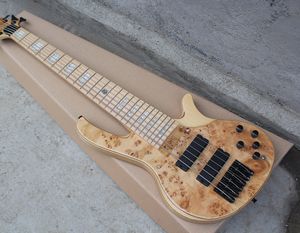 Custom 6 Strings Wood Color Natural Bass Guitar com pérolas brancas