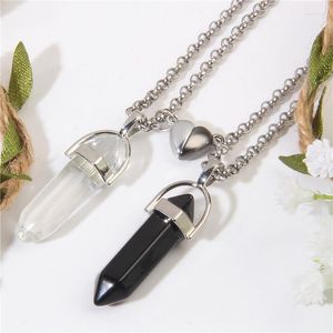 Chains 2Pcs/Set Lovers Fashion Hexagonal Cylindrical Crystal Necklace Magnetic Heart Pendant Stone For Jewelry Reiki