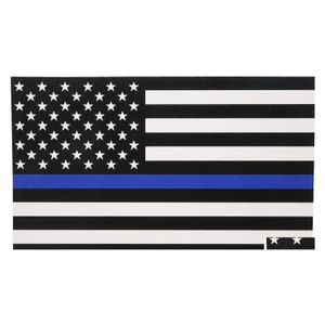 Bilklistermärken Thin Blue Line Flag Decal 2,5x4,5 in. Svartvit och amerikansk klistermärke för bilar lastbilar släpp leveransmobiler motorcykel dhqhl