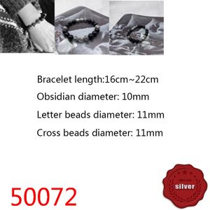 50072 Bracciale in argento sterling Hip hop S925 Stile punk personalità gioventù croce fiore perline Ossidiana stringa a mano lettera gioielli accessori popolari per gli amanti