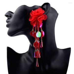 Dangle Earrings WANGAIYAO's Temperament Exaggerated Fashion Summer Style Fabric Petal Flower Hand-beaded Long Tassel Earri