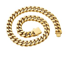 14K Gold Bated Aço Anterior Cadeia de Aço Men's Colar Cuba Criptografado e Polido Quatro Lados Corrente de Grip Hip Hop