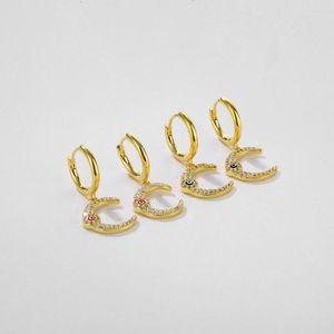 Hoop Earrings 1Pair Small Earring Zircons Fashion Women Jewelry CZ Gold Color Moon Lucky Amulet Blue Red Eye Aretes