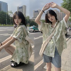 Blusas femininas Xej coreano ou tops para mulher camisa vintage de flor verde fresca de manga curta 2023 túnica superior de verão