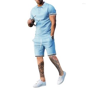 Мужские спортивные костюмы повседневная мужская набор летние шорты для рубашки поло 2023 мужская трековая одежда уличная одежда с коротким рукавом 2 куски