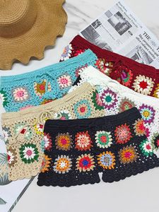 Frauen Shorts Fitshinling Handmade Crochet Granny Square Beach für Frauen Bohemian Sexy Sommer Short Female Holiday 2023 Kleidung 230504