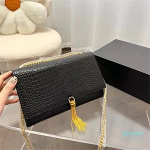 Tasarımcı-Tassel Torbası Altın Timsah Tahıl Deri Zinciri Tek Omuz Crossbody Bag