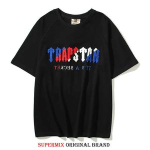 Designer modekläder T-shirts T-shirt Trendig Trapstar Blå Röd Handduk Broderi Sommar Herr Dam Ren bomull Rundhalsad Kortärmad Gatukläder Toppar