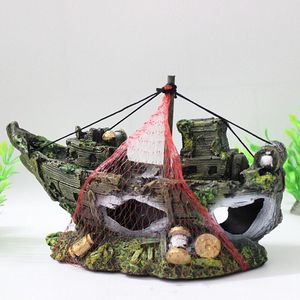 Dekorationer Pirate Shipwreck Aquarium Ornament Wreck Boat Suff Ship Fish Tank Waterscape Decor Gratis frakt Aquarium Decorations 2016