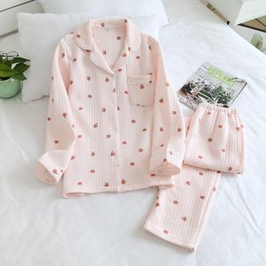 Damen Nachtwäsche Homewear Frühling Herbst Nachthemd Dame Langarm Umlegekragen Baumwolle Warm Damen Pyjama Set Lässig Süß Niedlich