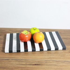 Plates Black And White Natural Marble Rectangular Tray Round Decorated With Wine Utensils