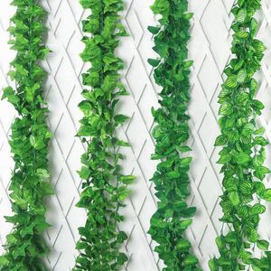 Dekorative Blumen künstliche Efeu-Blatt-Girlande LED-Schnur-Licht-Fälschungs-Pflanzen-Rebe-hängendes Grün für Hochzeitsfest-Garten-Wand-Raum-Dekor