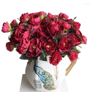 Decorative Flowers 5pc/lot Chic Red Bouquet European Pretty Bride Wedding Small Peony Silk Mini Fake Flower Home Decoration Indoor