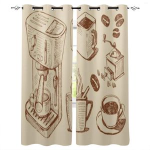 Curtain Coffee Making Process Beige Khaki Printed Curtains For Living Room Home Bedroom Decor Window Treatments Party Balcony Drapes