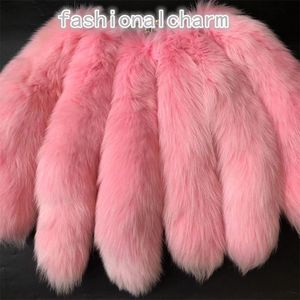 10Pcs/lot 40cm/16" Pure Pink Real Genuine Fox Fur Tail Keychain Cosplay Toys Bag Charm Car Phone Pendant