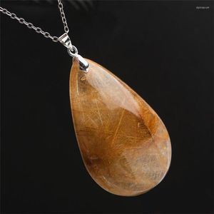 Pendanthalsband äkta Brasilien Natural Rutilated Quartz Women Men Necklace Crystal Water Drop Bead Stone 52 32 18mm