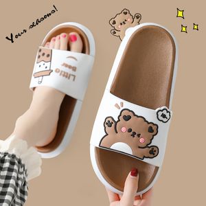 Summer Cartoon Cute Bear Indoor Slippers Home Slipper Couples Thick Bottom Sole Anti-slip Men Women Ladies Shoes 230505 4848