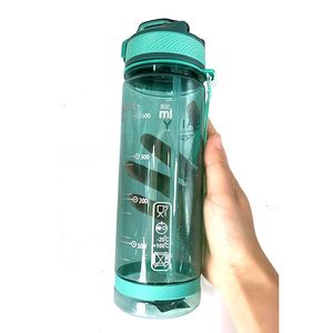 water bottle 800ml Sports Water Bottle with straw For Camping Hiking Outdoor Plastic Transparent BPA Free Bottle For men Drinkware nice P230324