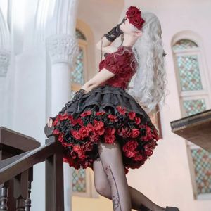 Abiti da festa fatti a mano Fiori colorati Sottoveste Lolita Gonna Supporto Raccolto Kawaii Abito corto Accessori per Halloween Ragazza carina Corea Giappone 230505