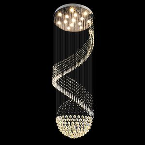 Modern Kristal Avize Spiral Küre Tasarımı 8 Işık Kristal Yüksek Tavan Işık Avizesi Oturma Odası Otel Merdivenleri Fuaye Giriş Girişi 24inch