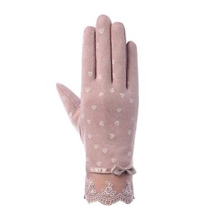 Pięć palców Rękawiczki Śliczne letnie kobiety rękawice UV Krótki krem ​​na ekranie przeciwsłonecznym Drukowana cienkowana koronkowa dotyk wisienka jazda