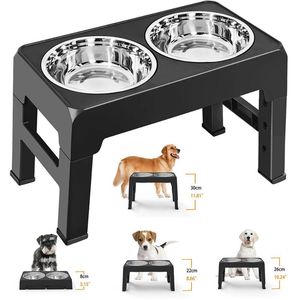Feeding Dog Bowls Double Adjustable Elevated Feeder Pet Feeding Raise Stainless Steel Cat Food Water Bowls with Stand Lift Dining Tabel