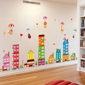 Papéis de parede novos desenhos animados coloridos adesivos de parede de cidade pequena decalques ecológicos qualidade PVC Wallpaper Kids Room Decoração de quarto Wallstickers 230505