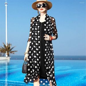 Women's Blouses 2023 Korean Elegant Jacket Long Cardigan Coats Female Polka Dot Sunscreen Coat Chaqueta Mujer Summer Women Beach Chiffon