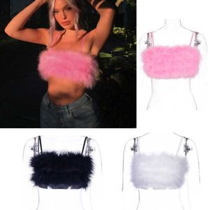 Women's Tanks Camis New Arrival Fashion Women's Steetwear Ladies Sexy Fake Fur Patchwork Camis Tube Crop Tops Spring Summer Autumn Clothing Pink P230505