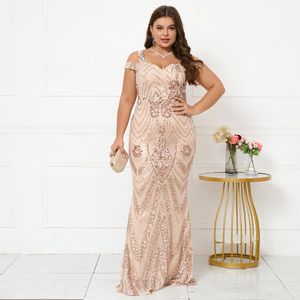 Plus Size Kleider Größe Damen Elegant Träger Party Maxi Gold Pailletten Abend Lang Abschlussball 230504