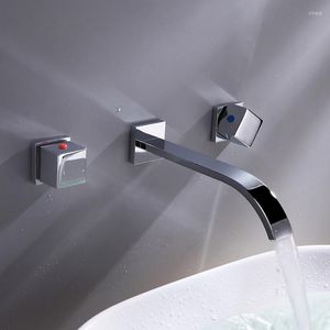 Bathroom Sink Faucets Chrome Wall Mount Waterfall Tub Faucet 3 Hole Double Handles Bathtub And Cold Water Mixer With Hose