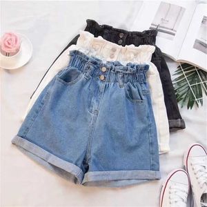 Damen Shorts Lucyever Summer Blue Denim Shorts Damen Korean Style Rüschen High Wiast Short Jeans Damen Y2K Harajuku Elastic Wide Leg Shorts Z0505