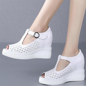 Sandalen Schnalle Riemen Mary Janes Frauen Echtes Leder Wedges High Heel Gladiator Weibliche Sommer Open Toe Pumps Schuhe Casual