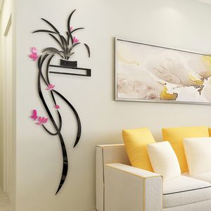 Sfondi Fiori 3D Adesivi murali Decorazione in stile cinese Arte Carta da parati Decalcomanie Soggiorno Portico Wallsticker Murales Poster in acrilico fai da te 230505